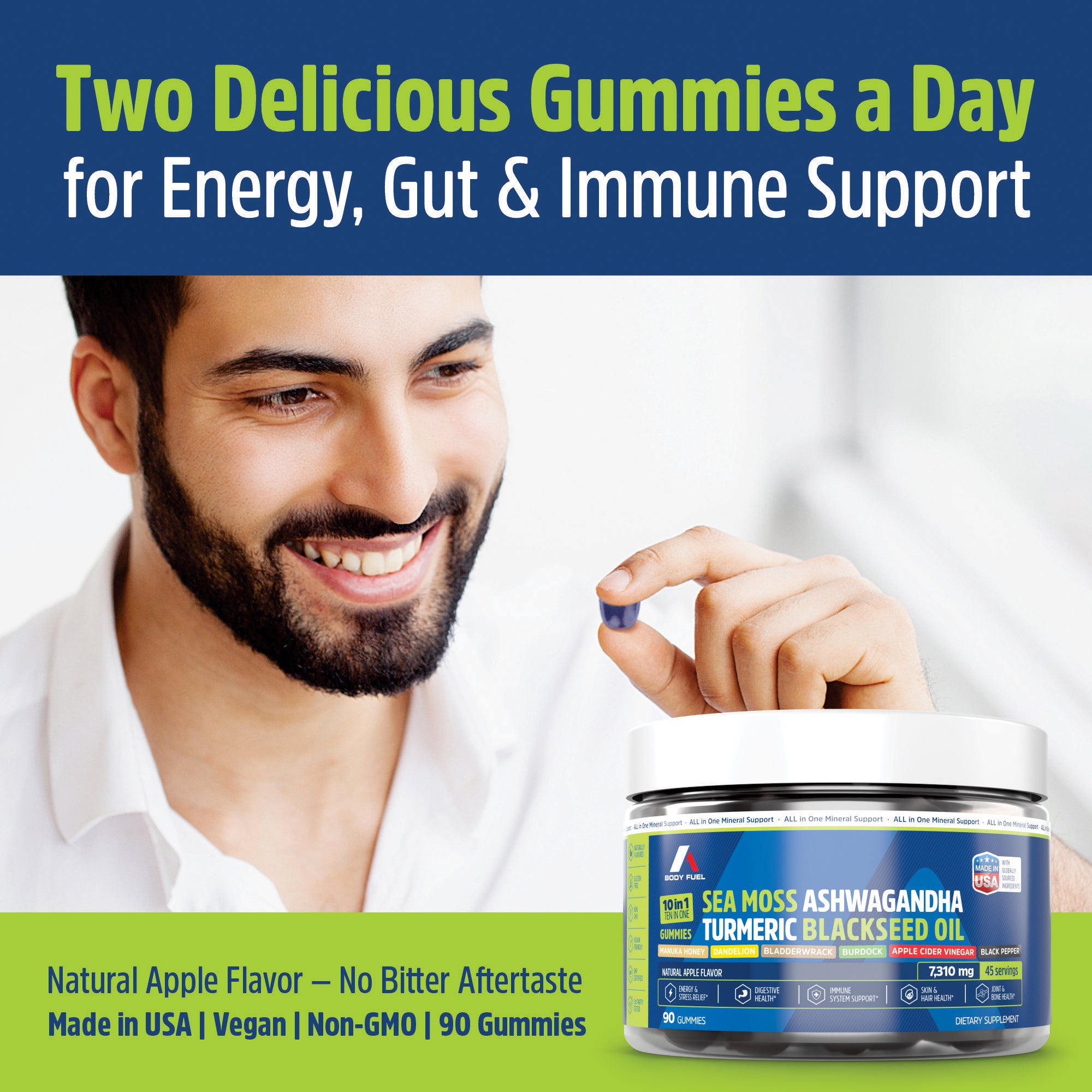 10 in 1 Sea Moss Gummies with Black Seed Oil, Ashwagandha, Turmeric, Apple Cider Vinegar & More