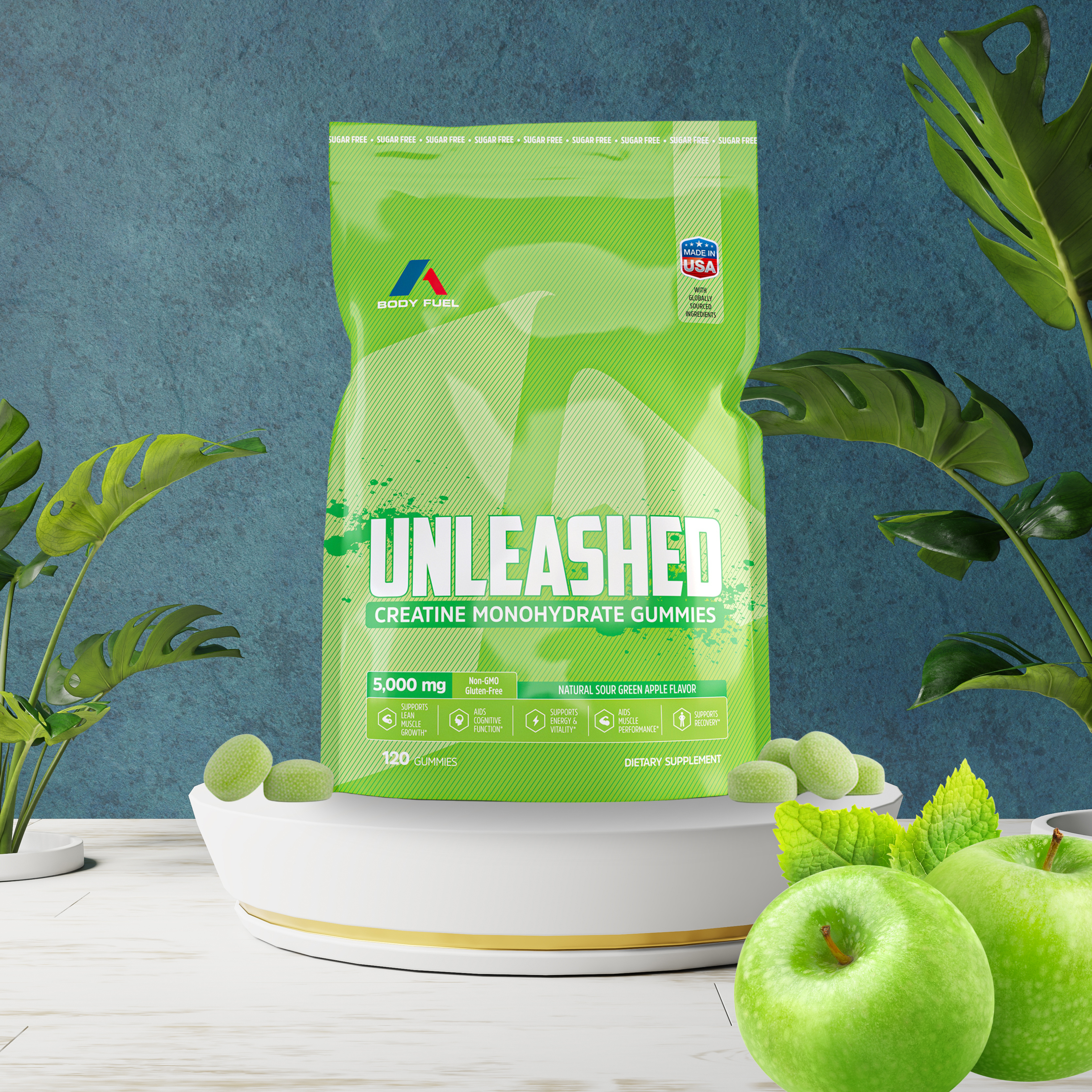 Unleashed Creatine Gummies Sugar Free - Green Apple
