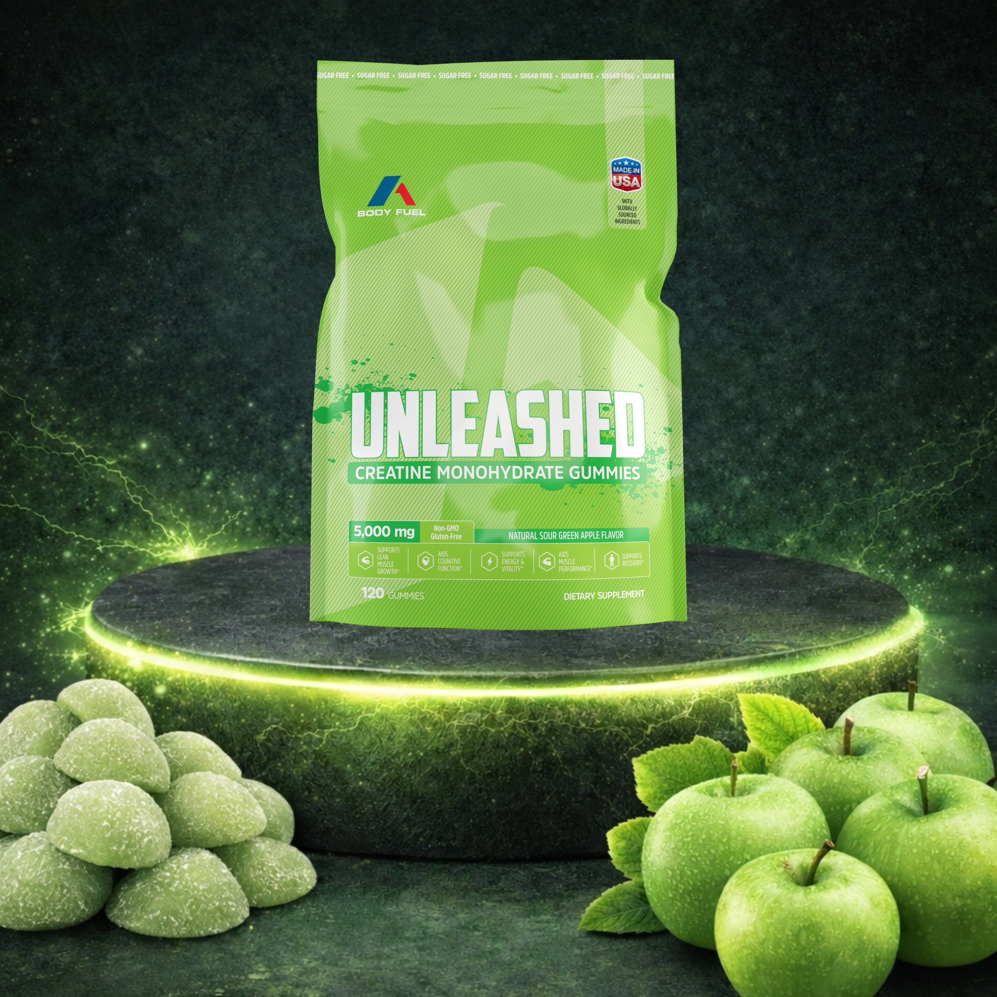 Unleashed Creatine Gummies Sugar Free - Green Apple