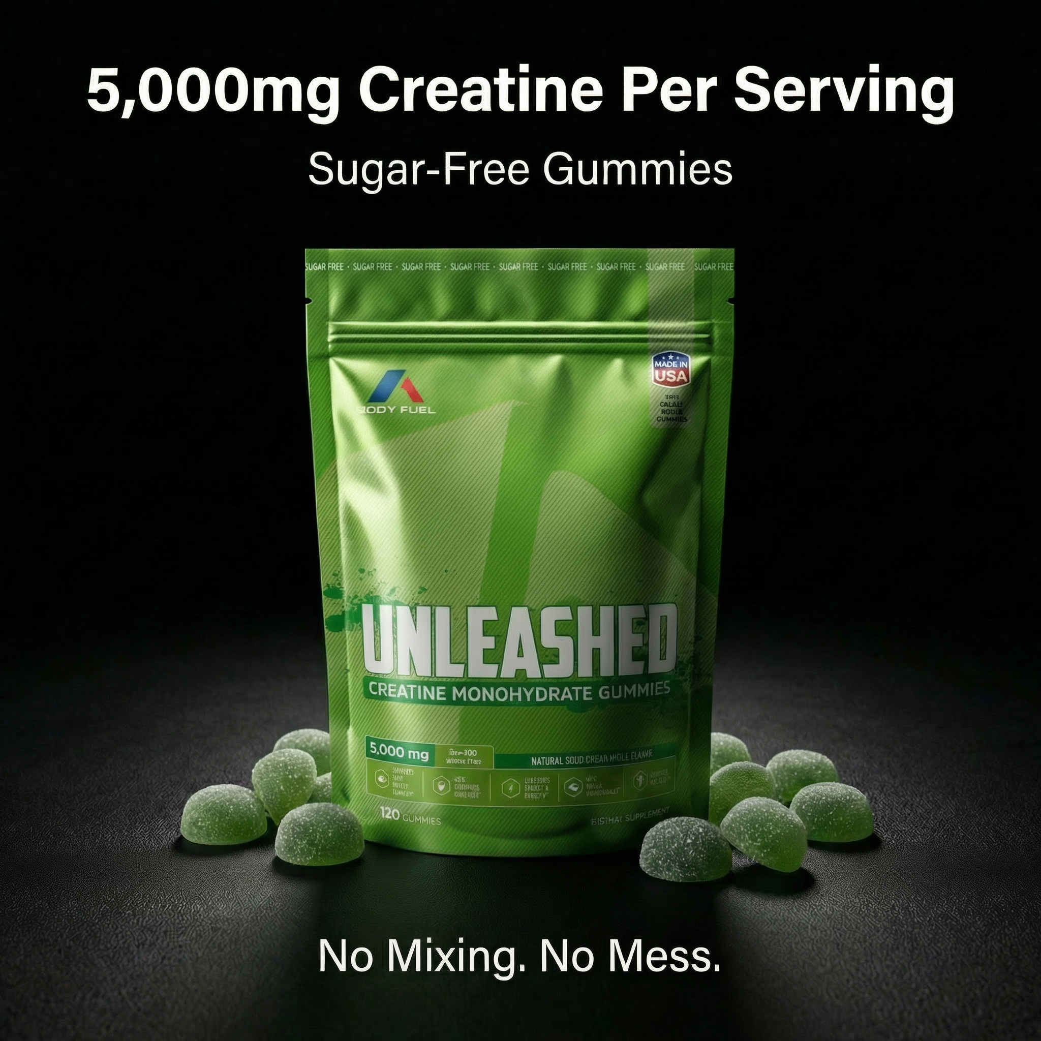 Unleashed Creatine Gummies – 5,000mg Creatine Monohydrate – Sugar-Free Green Apple