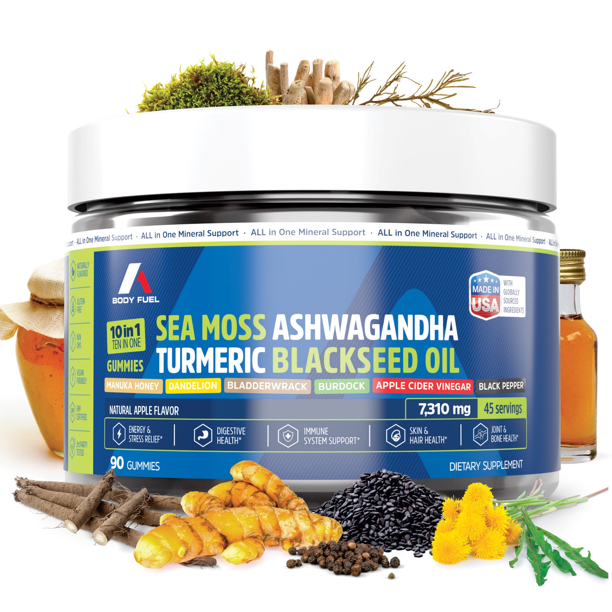 10 in 1 Sea Moss Gummies with Black Seed Oil, Ashwagandha, Turmeric, Apple Cider Vinegar & More