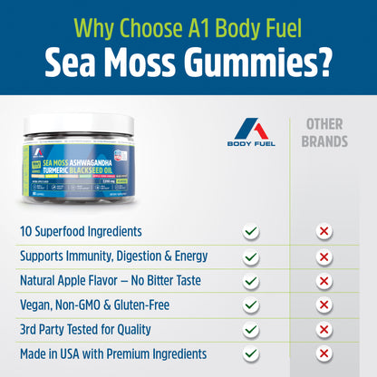 10 in 1 Sea Moss Gummies with Black Seed Oil, Ashwagandha, Turmeric, Apple Cider Vinegar & More