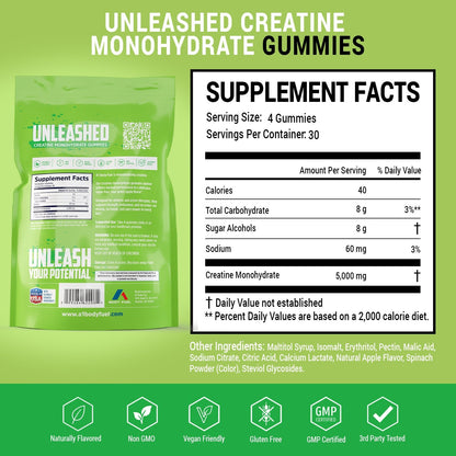 Unleashed Creatine Gummies Sugar Free - Green Apple