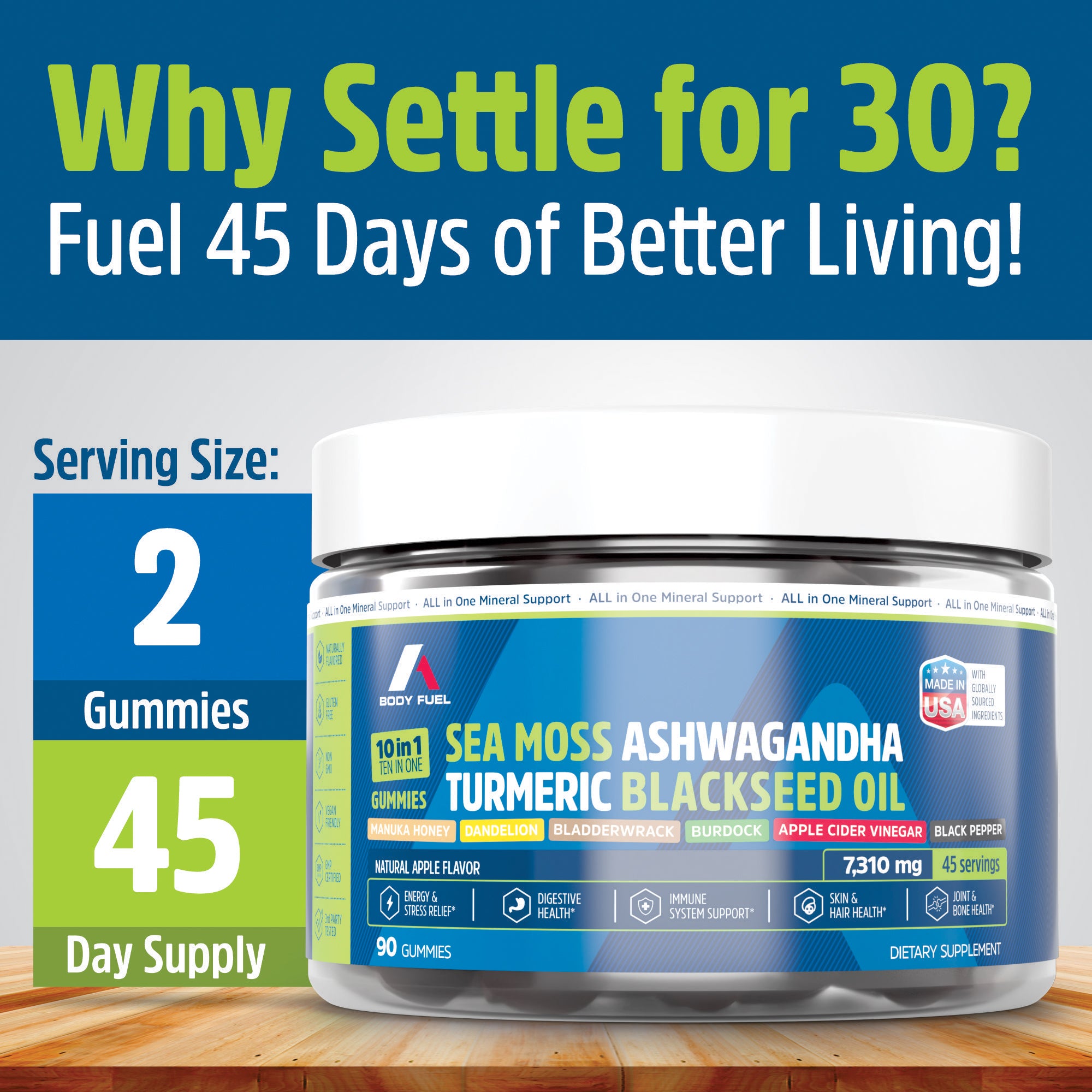 10 in 1 Sea Moss Gummies with Black Seed Oil, Ashwagandha, Turmeric, Apple Cider Vinegar & More