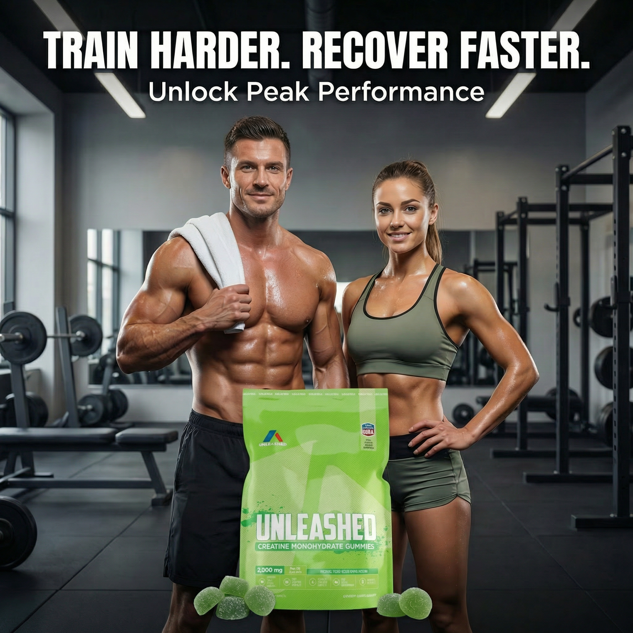Unleashed Creatine Gummies – 5,000mg Creatine Monohydrate – Sugar-Free Green Apple