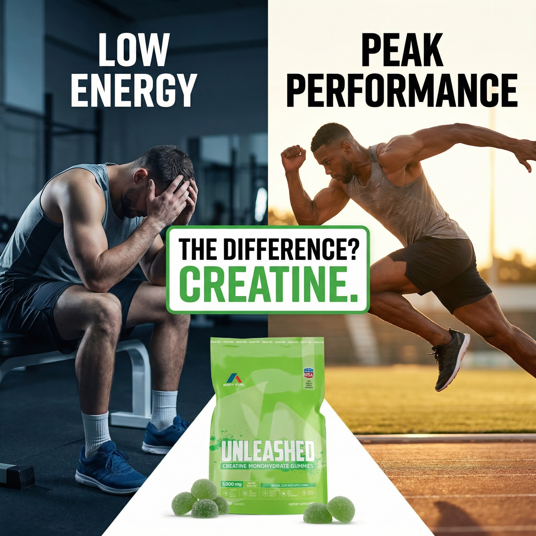 Unleashed Creatine Gummies – 5,000mg Creatine Monohydrate – Sugar-Free Green Apple