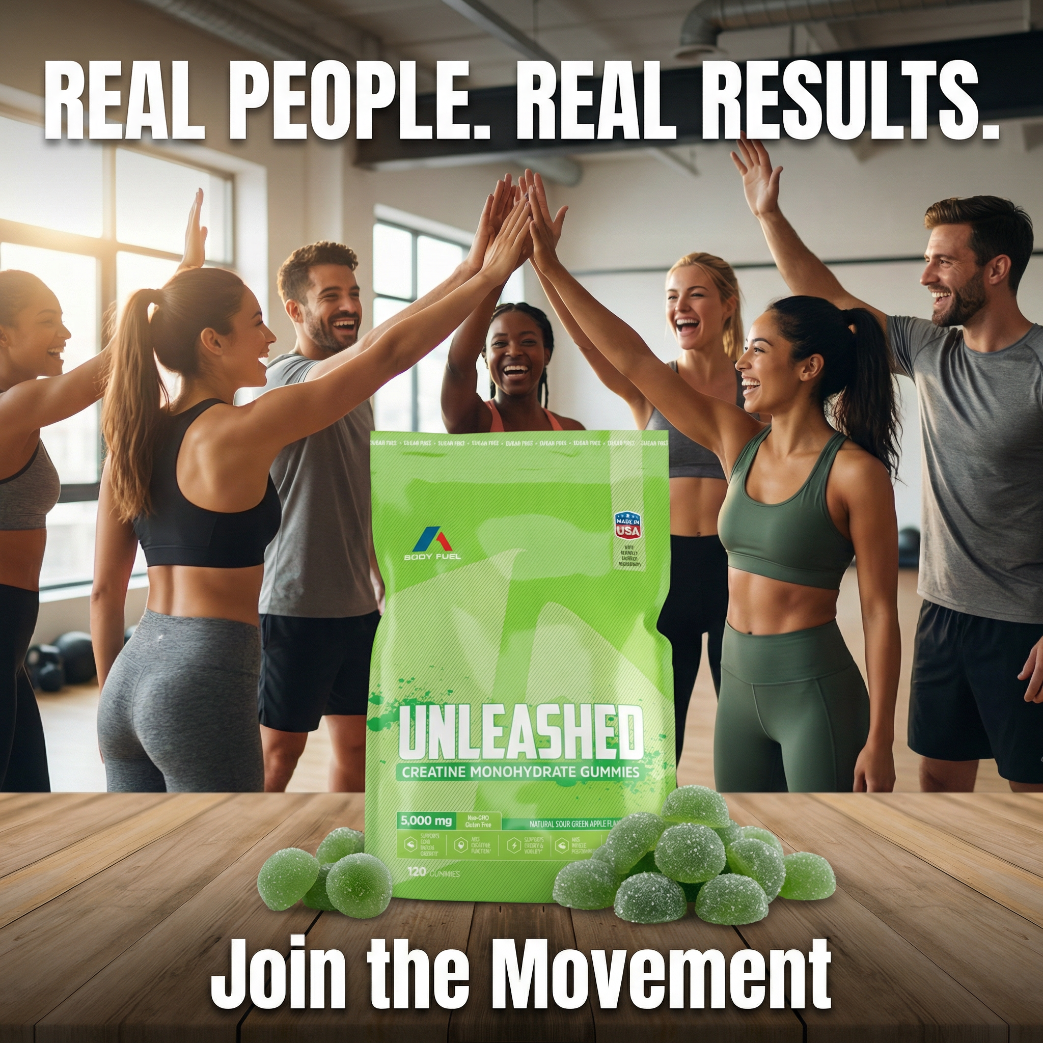 Unleashed Creatine Gummies – 5,000mg Creatine Monohydrate – Sugar-Free Green Apple