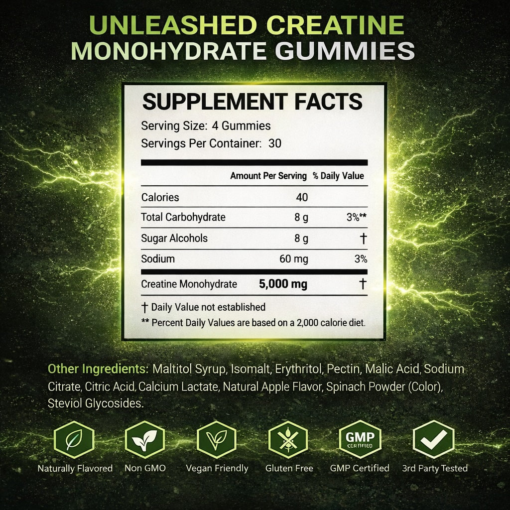 Unleashed Creatine Gummies Sugar Free - Green Apple