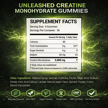 Unleashed Creatine Gummies Sugar Free - Green Apple